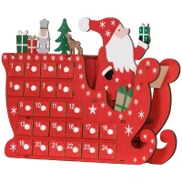 HOMCOM Calendrier de l'Avent à remplir en bois, décoration de Noël avec 24 tiroirs, Père Noël et traîneau, 22,5x8x36cm, rouge(m-12)