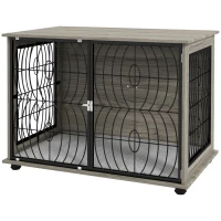 PawHut Dog Crate Furniture End Table w/ Plush Washable Cushion, Lockable Door, for Large Dogs(m-11)