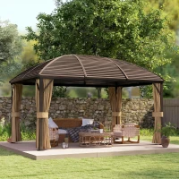 Outsunny Gartenpavillon, Partyzelt, Festzelt, 4 x Doppel-Seitenteile, wasserdicht, 2 Laternenhaken, ca. 4 x 3 x 2,8 m, Braun(m-10)