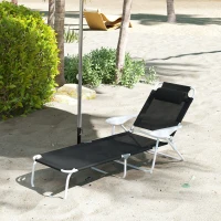 Outsunny Sonnenliege klappbar Gartenliege mit Kopfkissen, Liegestuhl mit 4-Fach verstellbare Rückenlehne bis 120 kg Schwarz(m-10)