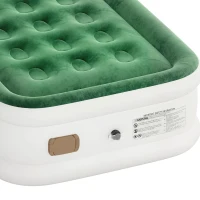 Outsunny Inflatable Mattress, Single Air Bed with Built-in Electric Pump, 3 Mins Inflation, Flocked Surface, Dark Green(m-10)