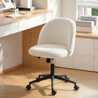HOMCOM Draaibare bureaustoel met teddyfleece, in hoogte verstelbaar, met wieltjes, comfortschuim, crème(m-2)