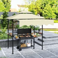 Outsunny Grillpavillon 242x232x248 cm wasserabweisend flammhemmend Gartenpavillon mit Doppelschichtdach Beige(m-2)