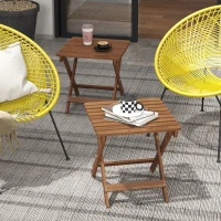 Outsunny Terrassentisch-Set, 2 Klapptische aus Akazienholz, 45x45x45cm, Teak(m-10)