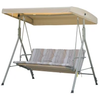 Outsunny Balancelle de Jardin 3 Places Grand Confort Toit Inclinaison réglable épais Coussins Amovibles Acier marron clair(m-12)