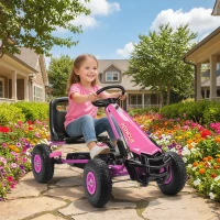 AIYAPLAY Gokart de Pedales para Niños Asiento Regulable en Altura Ruedas EVA Freno Embrague 3-8 Años Rosa(m-4)