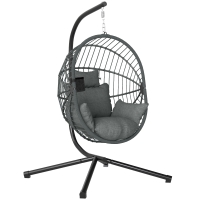 Outsunny Outdoor Hängesessel Hängesessel, inkl. Polster, Egg-Chair, 120 cm x 106 cm x 188 cm,  Grau