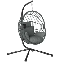 Outsunny Outdoor Hängesessel Hängesessel, inkl. Polster, Egg-Chair, 120 cm x 106 cm x 188 cm,  Grau(m-1)