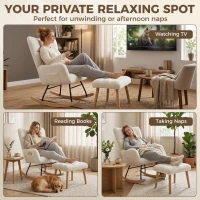 HOMCOM Fauteuil à Bascule avec Repose-Pieds, Rocking Chair en Tissu Bouclette, Assise Rembourrée, Dossier Large, Crème(m-9)