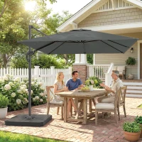 Outsunny Alu Ampelschirm  Ø244cm Sonnenschirm mit Kurbel Ständer Wasserabweisend 360° drehbar Dunkelgrau(m-10)