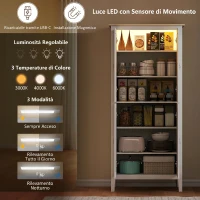 HOMCOM Credenza Cucina Alta 177 cm, Mobile Cucina con Luce LED, Dimmerabile a 3 Colori, Ripiani Regolabili, Bianco(m-4)
