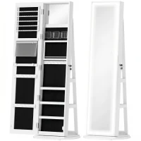 HOMCOM Storage Jewellery Cabinet, with Mirror and Lights - White(m-1)