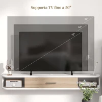 HOMCOM Mobile TV Sospeso in Legno con 2 Ripiani Aperti e Armadietto, 120x26x16 cm, Bianco e Rovere(m-6)