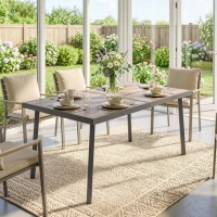 Outsunny Outdoor Tisch für 6 Personen, Holzoptik, Metallrahmen, wetterfest, 145 x 85 x 72 cm, Grau(m-7)