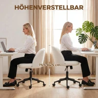 HOMCOM Draaibare bureaustoel met teddyfleece, in hoogte verstelbaar, met wieltjes, comfortschuim, crème(m-6)