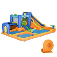 Outsunny Castillo Hinchable Infantil con Tobogán Piscina Muro de Escalada Inflador y Bolsa de Transporte 430x420x200cm Multicolor(m-1)