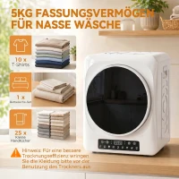 HOMCOM 1000 W Kompakt-Ablufttrockner mit Extra-Trocken & ECO-Modi, Timer- und Temperatureinstellungen, Weiß(m-5)