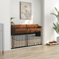 PawHut Barrière de sécurité barrière pour animal domestique longueur réglable dim. 145L x 76H cm noir(m-2)