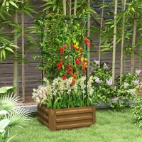 Outsunny Hochbeet mit Rankgitter Pflankasten mit Rankhilfe, offener Boden, wetterbeständig, 61 cm x 61 cm x 140 cm, Braun(m-10)