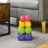 HOMCOM Ensemble d'haltères hexagonaux total 20 kg lot de 8 haltères courts de gym avec revêtement en polyuréthane multicolore(m-2)