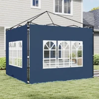 Outsunny 2er Set Seitenwände für Pavillon 3x3 3x6 Wasserdicht Seitenteile mit Fenster Blau(m-10)
