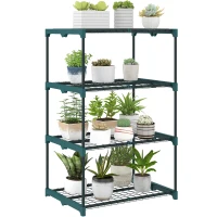 Outsunny 4-Etagen Pflanzenständer, 105 cm hoch Blumenständer für Innen Außen, Pflanzenregal aus Stahl Dunkelgrün(m-12)