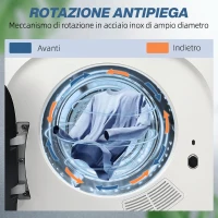 HOMCOM Mini Asciugatrice Portatile 4 kg, 5 Programmi, 800W, Carica Frontale, Tamburo in Acciaio Inox, per Casa, Bianco(m-6)