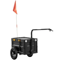 SPORTNOW Remorque Vélo Cargo Chariot de Transport Pliable Caisse Plastique 65L Couvercle Dégagement Rapide 145x51,5x72cm Noir(m-12)