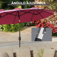 Outsunny Sombrilla Doble de Jardín 295x152x222 cm con Inclinación de 45° y Manivela Manual para Terraza Balcón Piscina Rojo(m-4)
