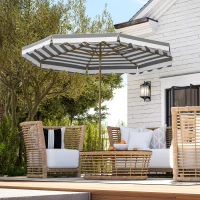 Outsunny Sombrilla Grande con Protección UV 50+ y Toldo Ajustable para Jardín Patio y Terraza Ø2,68x2,37 m Rayas Gris y Blanco(m-10)