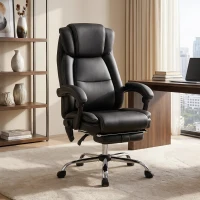 HOMCOM Bürostuhl Ergonomisch mit Massagefunktion Schreibtischstuhl mit Fußstütze, Kunstleder Schwarz(m-10)