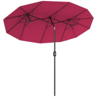 Outsunny Sombrilla Doble de Jardín 295x152x222 cm con Inclinación de 45° y Manivela Manual para Terraza Balcón Piscina Rojo(m-1)