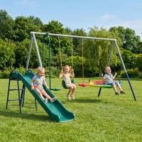 AIYAPLAY 5 in 1 Schaukelgestell mit Rutsche höhenverstellbar Schaukelgerüst mit Nestschaukel 382x196 x203 cm Mehrfarbig(m-10)