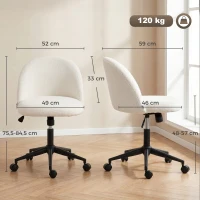 HOMCOM Draaibare bureaustoel met teddyfleece, in hoogte verstelbaar, met wieltjes, comfortschuim, crème(m-3)