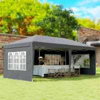 Outsunny Pavillon ca. 3x6m Wasserdicht Pop-up Faltpavillon mit 4 Seitenwänden, Fenster UV-Schutz Tragetasche Grau(m-9)