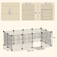 PawHut Enclos pour petits animaux, cage à lapin modulable 12 panneaux avec tapis étanche, en acier, 120 x 60 x 40 cm, noir(m-3)
