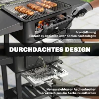 Outsunny Holzkohlegrill BBQ Smoker mit Deckel Thermometer höhenverstellbar Kohlepfanne Grillrost Seitentisch Aschefach(m-8)