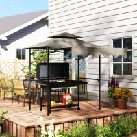 Outsunny Grillpavillon 242x232x248 cm wasserabweisend flammhemmend Gartenpavillon mit Doppelschichtdach Grau(m-9)