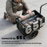 SPORTNOW Remorque Vélo Cargo Chariot de Transport Pliable Caisse Plastique 65L Couvercle Dégagement Rapide 145x51,5x72cm Noir(m-4)