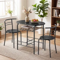 HOMCOM Conjunto de Comedor 3 Piezas Mesa de Cocina y Sillas para 2 Personas con Estante Salón Efecto Mármol Negro(m-11)
