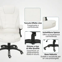 Vinsetto Sedia da Ufficio Reclinabile Massaggiante con Altezza Regolabile, Telecomando, in Tessuto Effetto Lino, Crema(m-9)