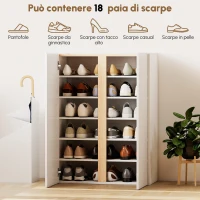 HOMCOM Mobile Portascarpe con Funzione Soft-Close, disegno a sei livelli senza maniglia, 18 paia di scarpe, per ingresso, corridoio, legno, Bianco(m-4)