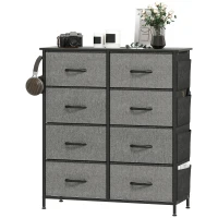 HOMCOM Kommode 8 Stoff-Schubladen, Aufbewahrungsmöbel mit 4 Taschen, 2 Haken, Stahlgestell, 86 x 30 x 94,5 cm, grau(m-7)