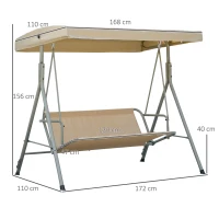 Outsunny Balancelle de Jardin 3 Places Grand Confort Toit Inclinaison réglable épais Coussins Amovibles Acier marron clair(m-3)