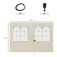 Outsunny Pavillon-Seitenwände, 4 Seitenwand-Paneele für Gartenpavillon, mit Reißverschluss, 3 x 3 m Pavillon, Cremeweiß(m-3)