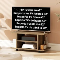 HOMCOM Suport TV Modern cu Rafturi, Roți Pivotante și Frâne, 80 x 40 x 40 cm, Nuc(m-7)