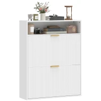 HOMCOM Zapatero Estrecho con 2 Compartimentos Abatibles Y Estante Superior para Pasillo Y Entrada Blanco(m-8)