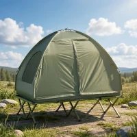 Outsunny Set da Campeggio Tenda Letto 2 Persone Materasso Gonfiabile con Borsa per il Trasporto Polietilene Verde(m-9)