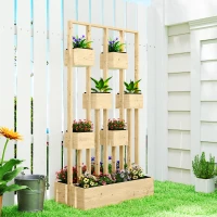 Outsunny Hochbeet mit Rankgitter Körbe, Holz Pflanzkasten Pflanzkübel Blumenkasten, 90 x 45 x 170 cm(m-10)