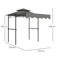 Outsunny Grillpavillon 242x232x248 cm wasserabweisend flammhemmend Gartenpavillon mit Doppelschichtdach Grau(m-3)